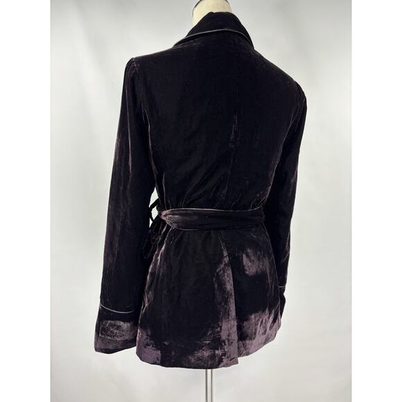 Amaryllis Anthropologie Spencer Velvet Smoking Jacket Blazer Dark Purple Small - Picture 2 of 12